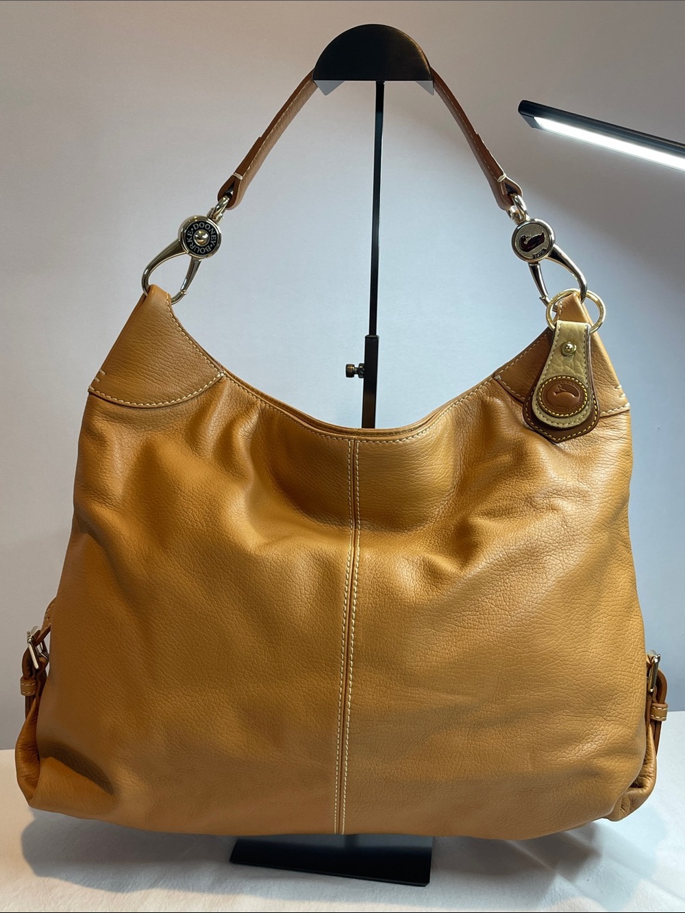 Dooney & Bourke Pebbled Leather Hobo Shoulder Bag Tan Camel Large